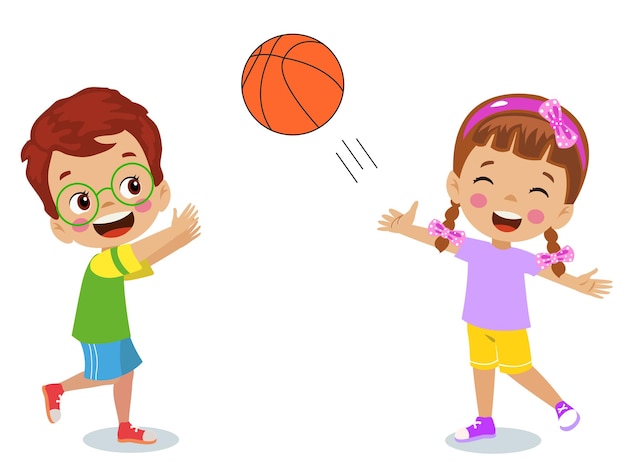 Cute happy kids playing basketball