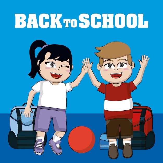 Cute happy kids students cartoons back to school 