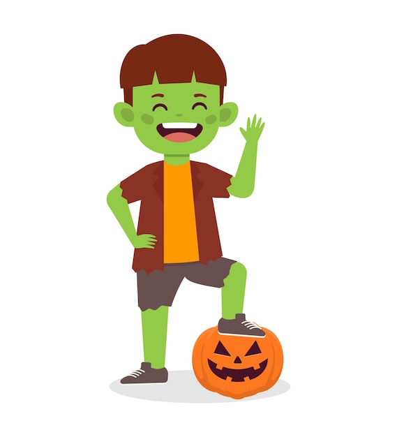 cute happy little kid celebrate halloween cartoon illustration