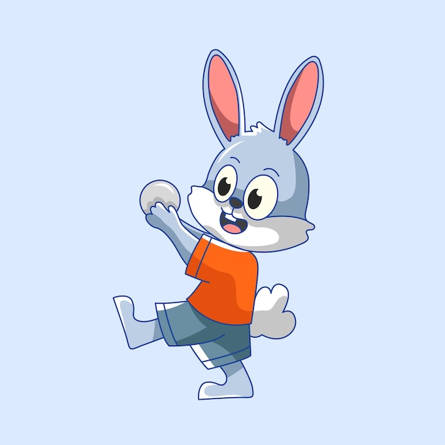 Vector cute happy little rabbit playing