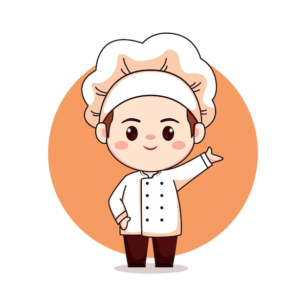 Cute happy male bakery chef cartoon manga chibi mascot logo character