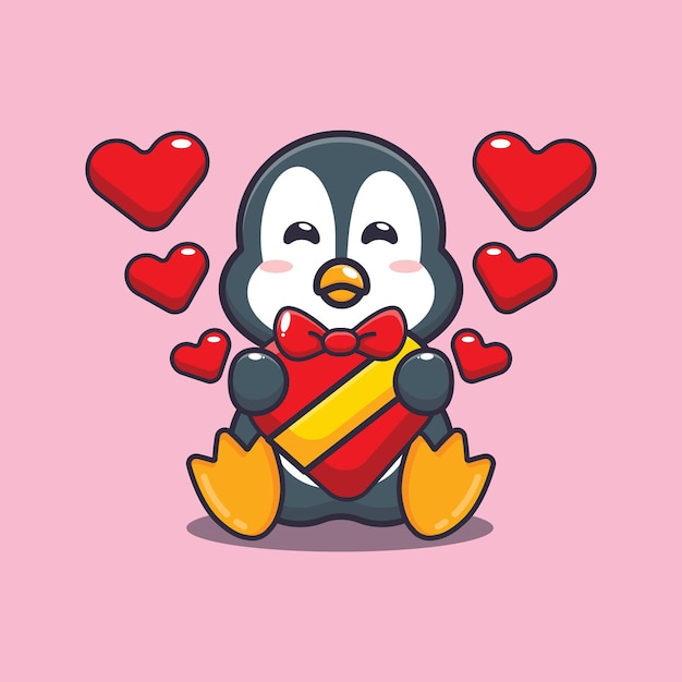 cute happy penguin cartoon character in valentines day