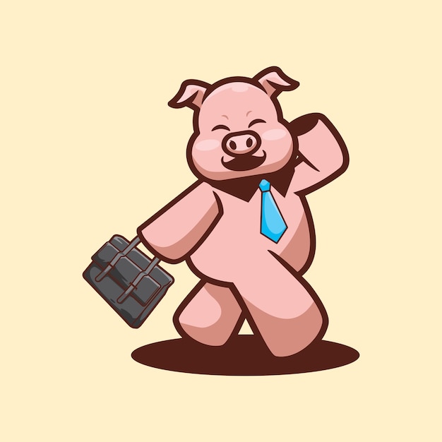 cute happy piggy goes to work kawaii cartoon illustration