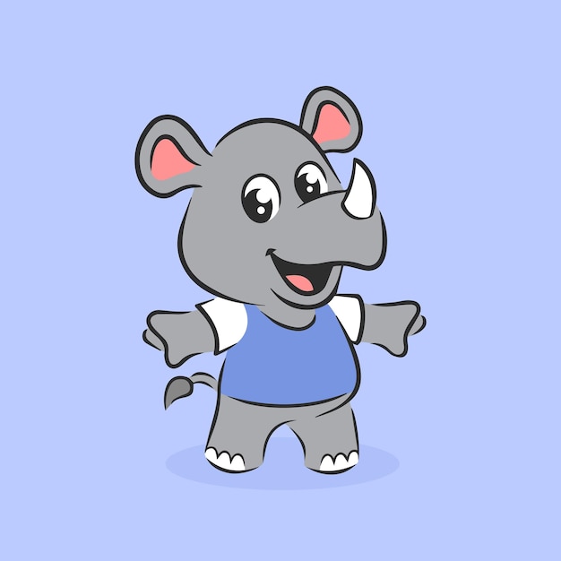 Cute Happy Rhino Cartoon Character Vector Illustration