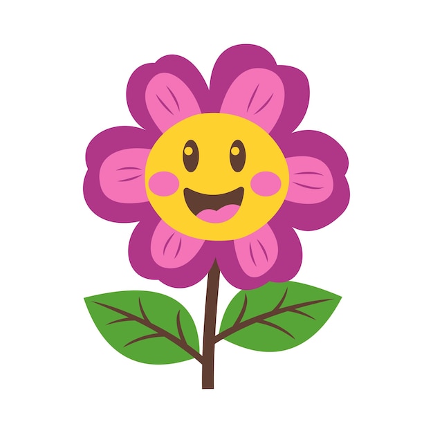 Vector cute happy smile purple sunflower daisy flower floral in the park