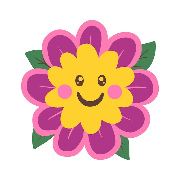 Vector cute happy smile purple sunflower daisy flower floral in the park