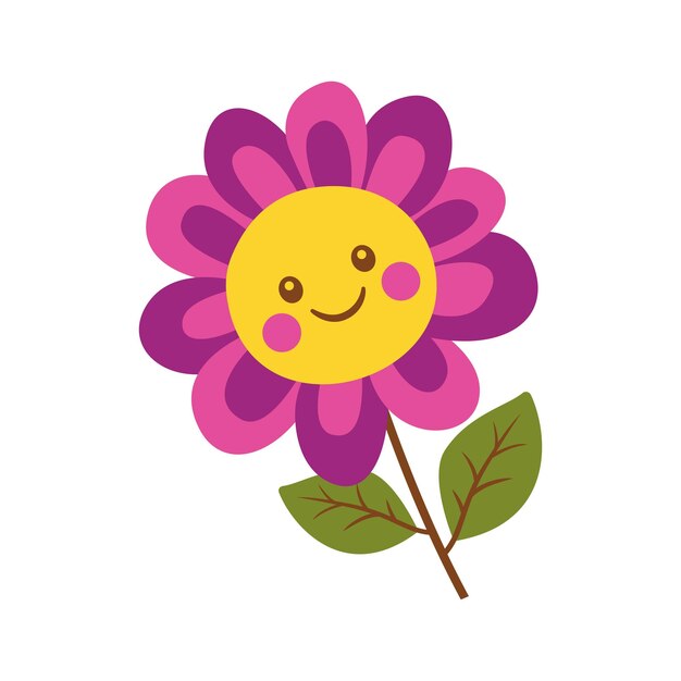 Vector cute happy smile purple sunflower daisy flower floral in the park