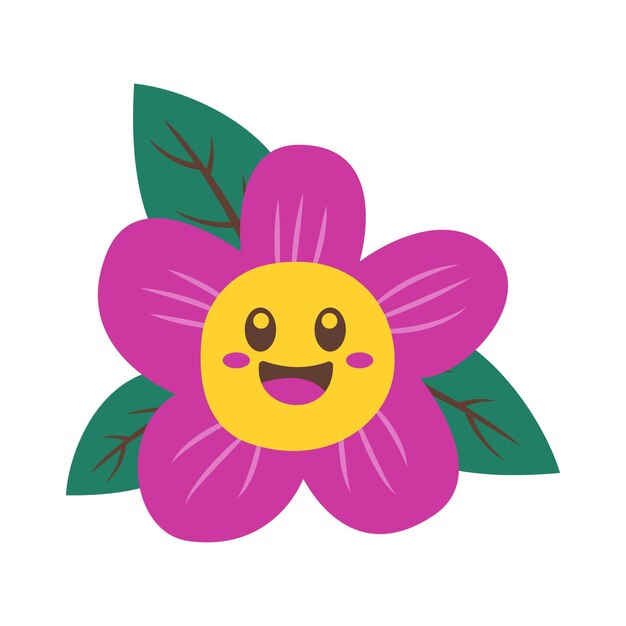 Vector cute happy smile purple sunflower daisy flower floral in the park