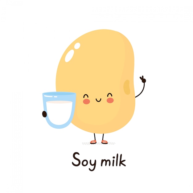 Cute happy smiling plant based soy milk character. 