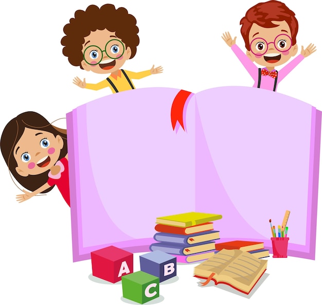 Cute happy students reading books