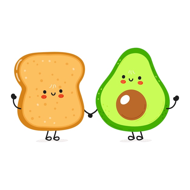 Cute happy toast and avocado card