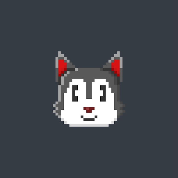 cute head wolf in pixel art style