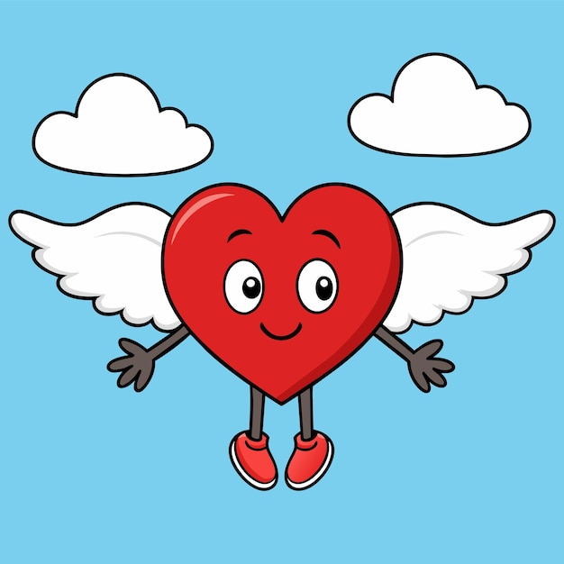 Cute heart angel love wings hand drawn sticker icon concept isolated illustration