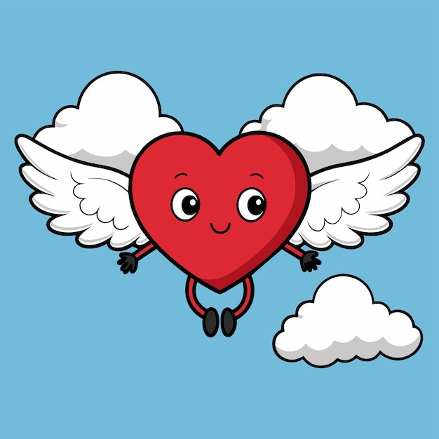 Vector cute heart angel love wings hand drawn sticker icon concept isolated illustration