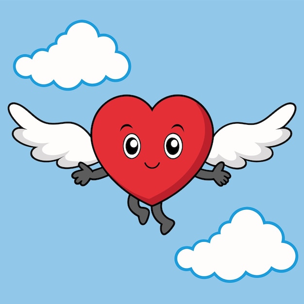 Vector cute heart angel love wings hand drawn sticker icon concept isolated illustration