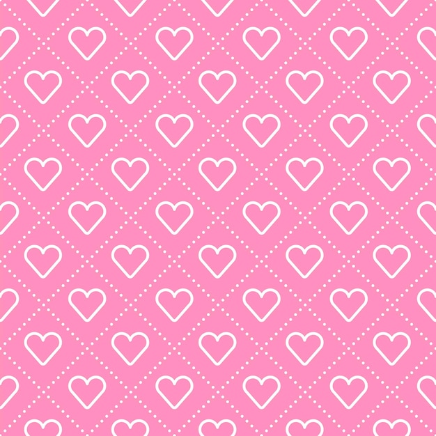 Cute Heart Love Valentine's Pink White Outline Pattern Stripe Dash Line Background Vector Cartoon