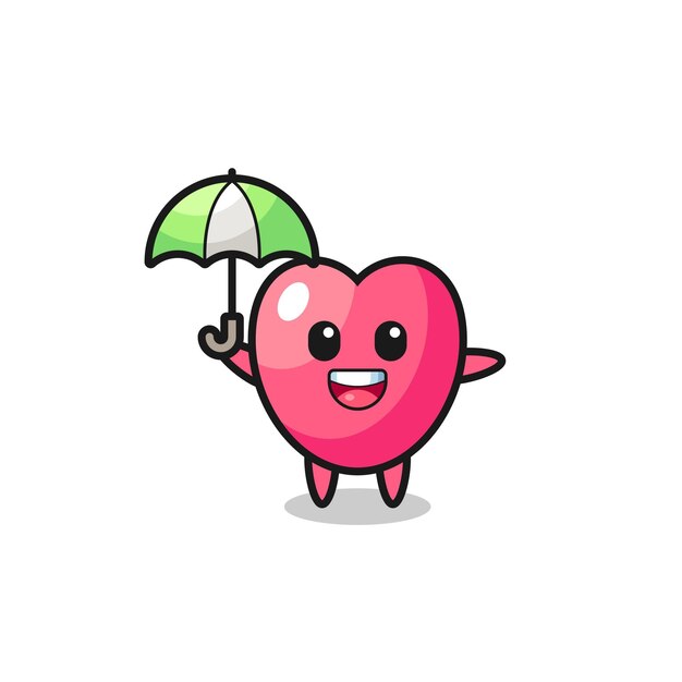 Cute heart symbol illustration holding an umbrella , cute style design for t shirt, sticker, logo element