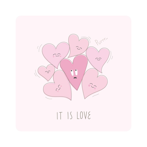 Vector cute hearts group loves other one witty concept it is love for card stories message mailing