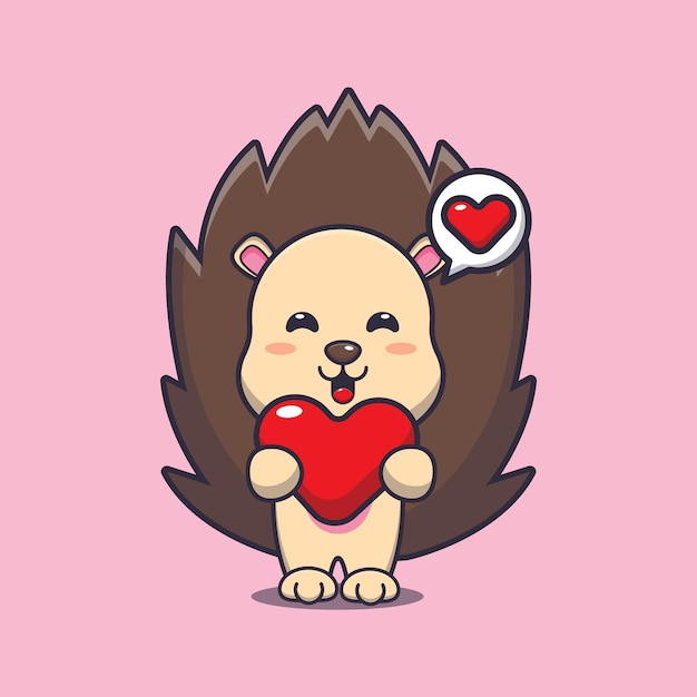 cute hedgehog cartoon character holding love heart