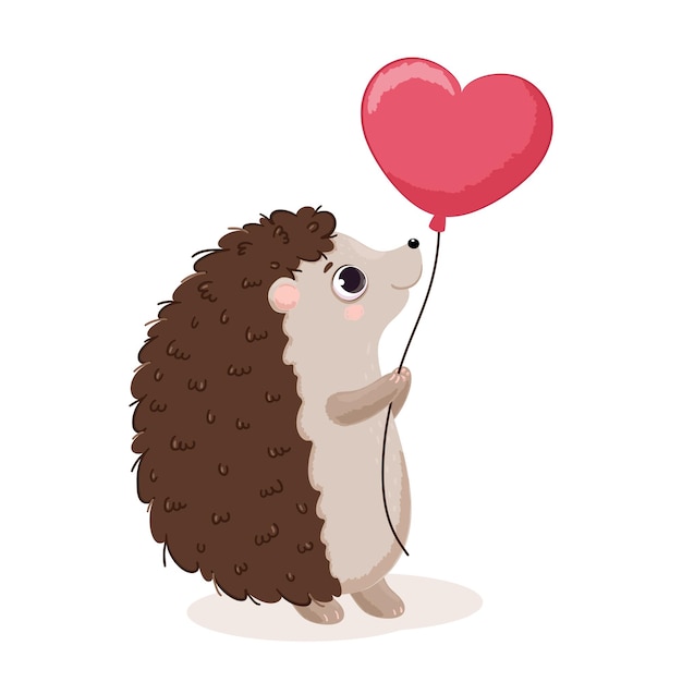 Cute hedgehog holding a balloon Valentine's day Vector illustration of a cartoon