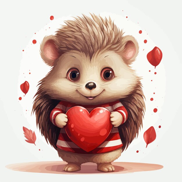 Cute hedgehog holding heart vector illustration