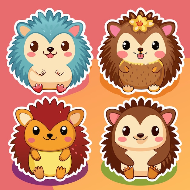 Cute Hedgehog Stickers with Adorable Expressions