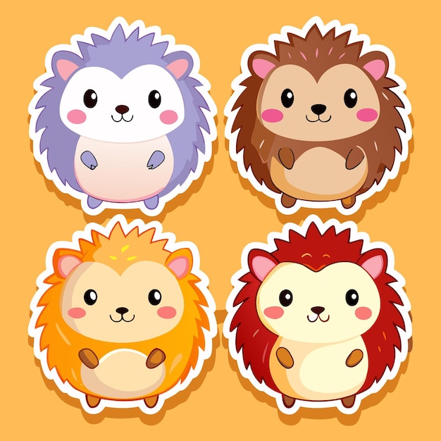 Cute Hedgehog Stickers with Different Colors