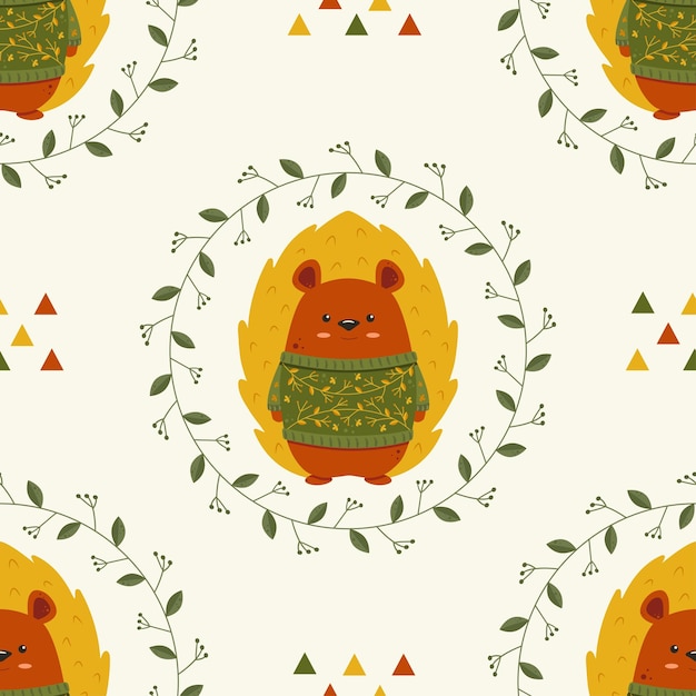 Cute Hedgehog in a Sweater Seamless Pattern