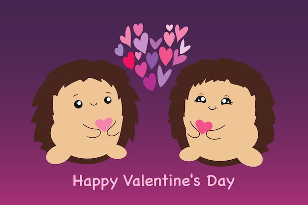 Cute hedgehogs Valentine with lovers Vector illustration isolated on pink background