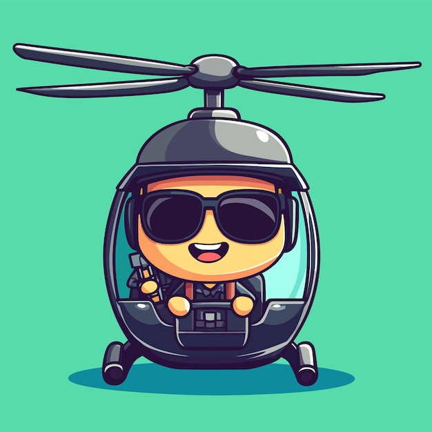 Cute Helicopter Pilot Operating Chopper Vector