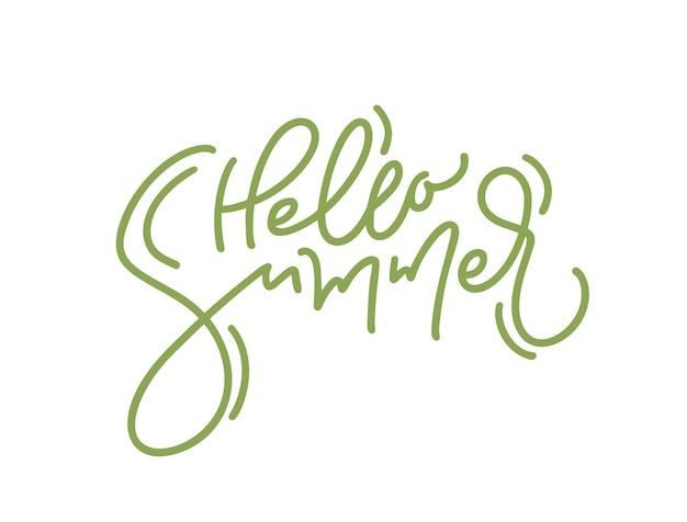 Cute Hello summer logo hand drawn monoline lettering calligraphy vector text Fun quote illustration