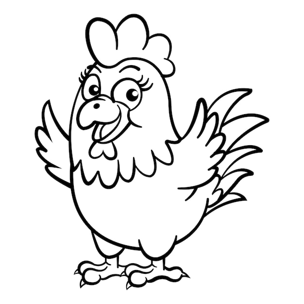 Cute Hen Black and white Vector