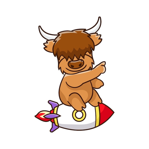 Cute Highland cow cartoon clipart with funny pose vector illustration