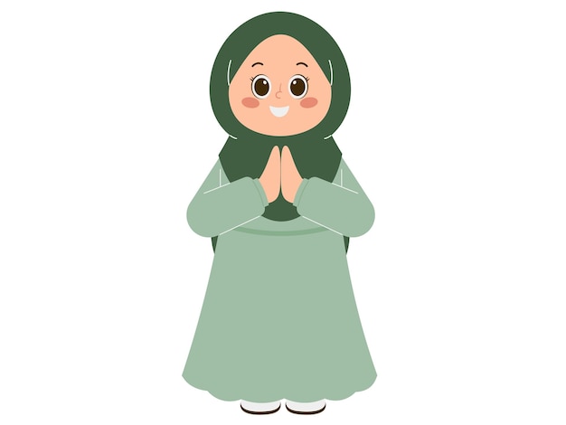 Cute Hijab Girl Greeting Illustration