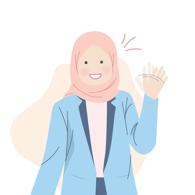 Cute Hijab Girl smiling and waving hand