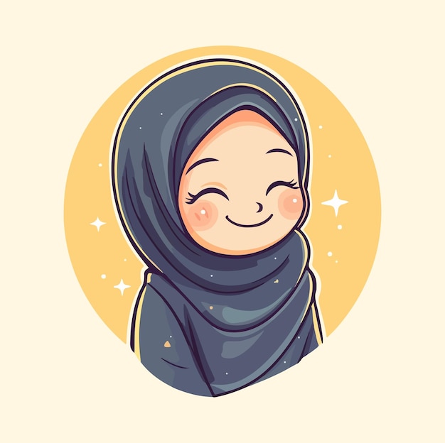 Cute hijab girl for sticker Cartoon style vector illustration