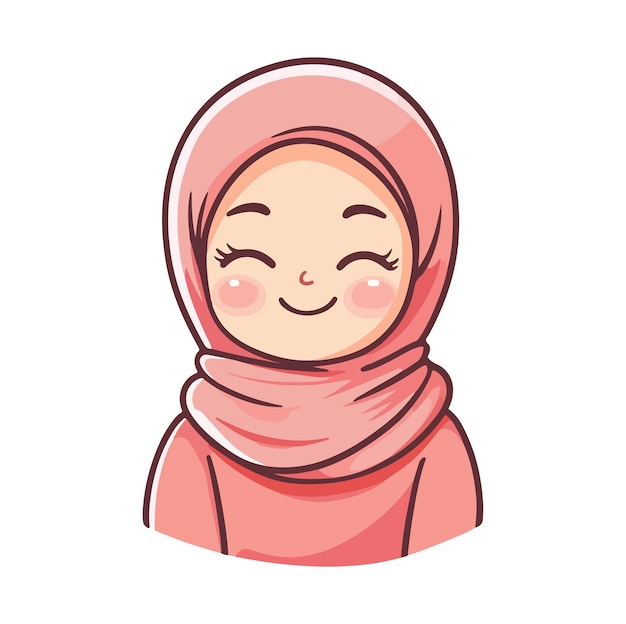 Cute hijab girl for sticker Cartoon style vector illustration