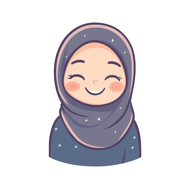 Cute hijab girl for sticker Cartoon style vector illustration