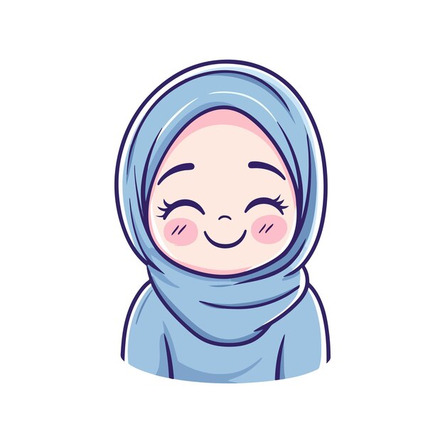 Cute hijab girl for sticker Cartoon style vector illustration