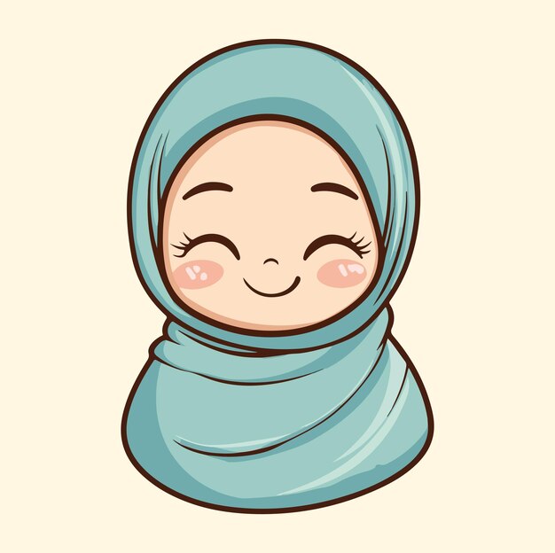 Cute hijab girl for sticker Cartoon style vector illustration