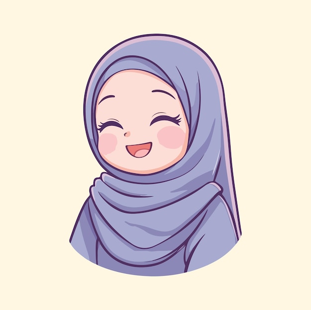 Vector cute hijab girl for sticker cartoon style vector illustration