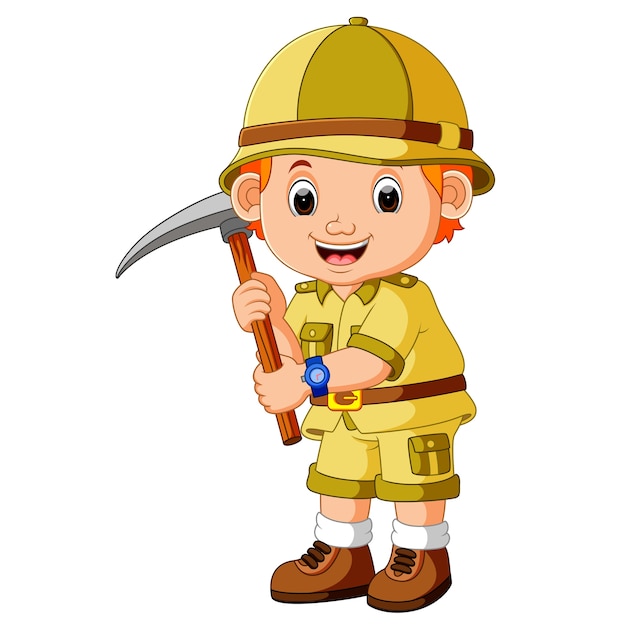 cute hiker holding axe