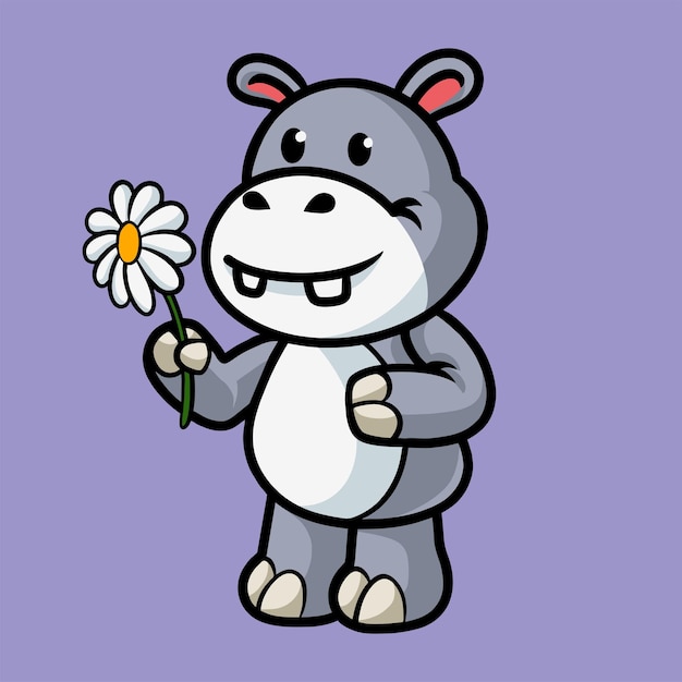 cute hipo holding flower cartoon icon vector illustration