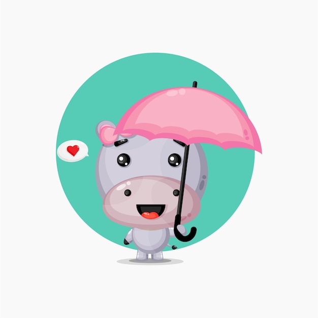 Cute hippo carrying an umbrella