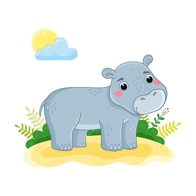 Cute Hippo in cartoon style