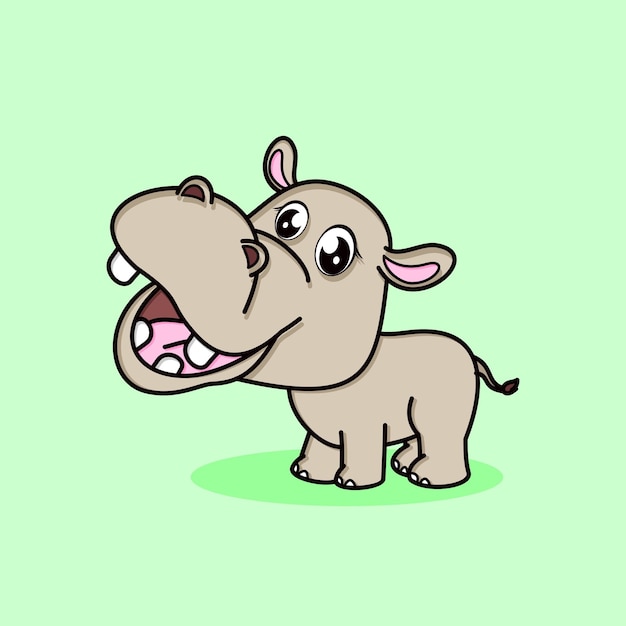 Cute hippo cartoon vector flat cartoon style animal nature icon concept isolated