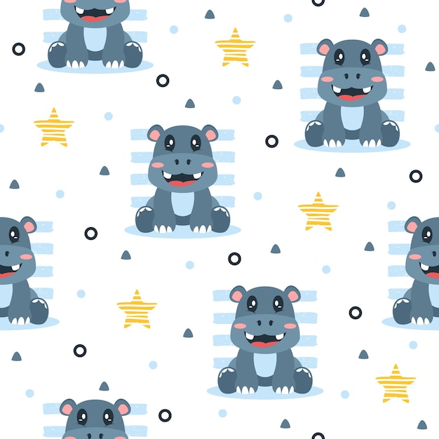 Cute hippo cartoon vector pattern design concepts