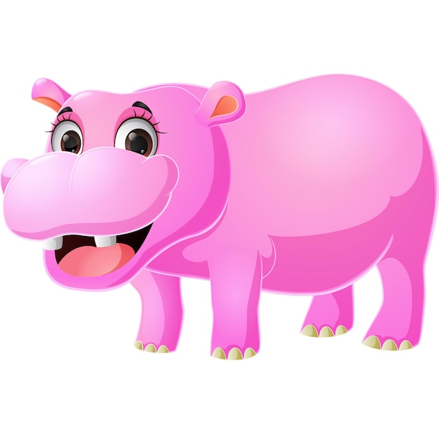 Cute hippo cartoon on white background