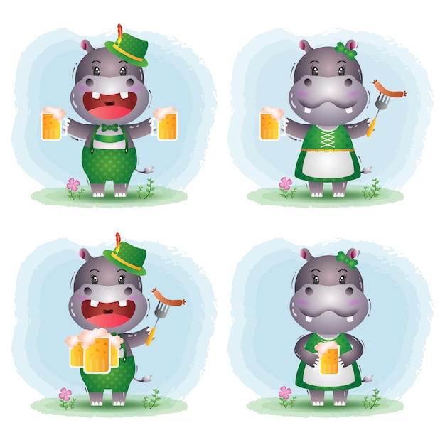 A cute hippo couple with traditional oktoberfest dress