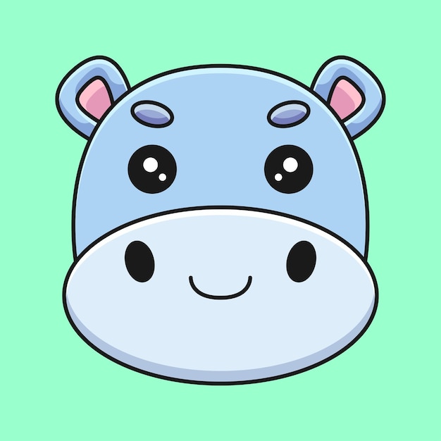 Cute hippo head cartoon mascot doodle art hand drawn outline concept vector kawaii icon illustration